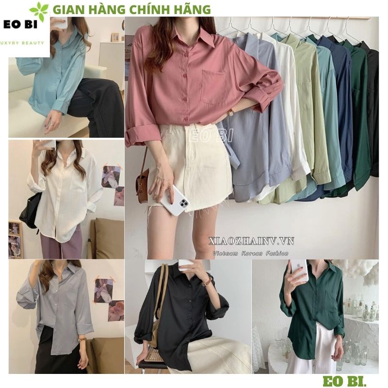 Áo sơ mi nữ túi hộp hàn quốc form rộng cực xing đủ 6 mầu -EOBI