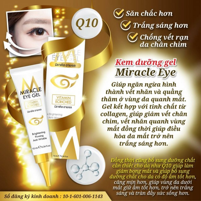 GEL GIẢM THÂM MẮT MIRACLE EYE GEL NHẬP KHẨU CHÍNH HÃNG