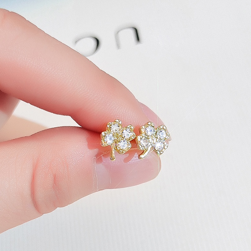 Khuyên tai JIUDUOLAN không gỉ sét thiết kế mặt cỏ bốn lá mạ vàng đính đá nhân tạo thời trang thanh lịch cho nữ