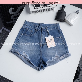 Quần sọt jeans nữ tường vy lưng cao rách kiểu 2 bên