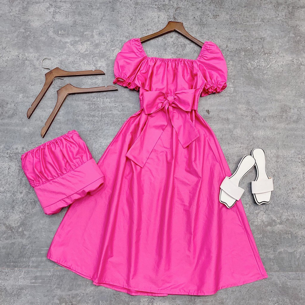 Đầm cổ u maxi nơ lưng Hồng | BigBuy360 - bigbuy360.vn