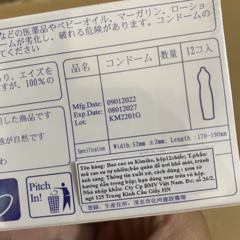 [ Che tên SP] Bao cao su nhật Kimiko Siêu mỏng Hộp 12 cái