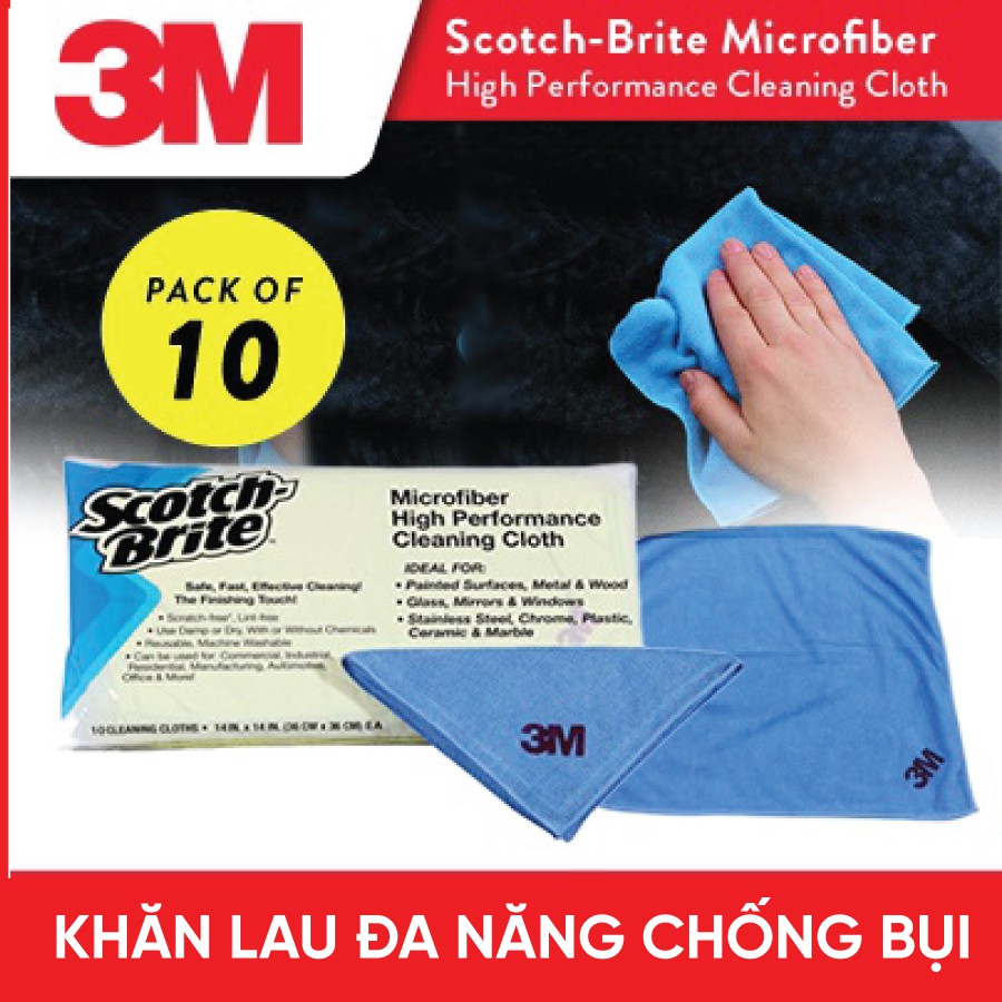 Chính hãng 100% Khăn Lau Đa Năng 3M Microfiber Lau Vân Tay, Lau Bụi, Lau Bếp, Lau Kính Xe (36cm x 36cm)