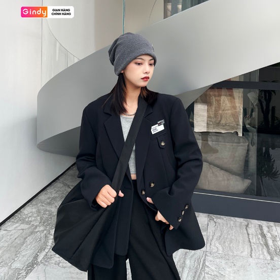 Áo vest blazer GINDY dự tiệc TẾT cá tính cool ngầu 2 lớp tay dài hàn quốc có đệm vai thời trang thu đông A9116