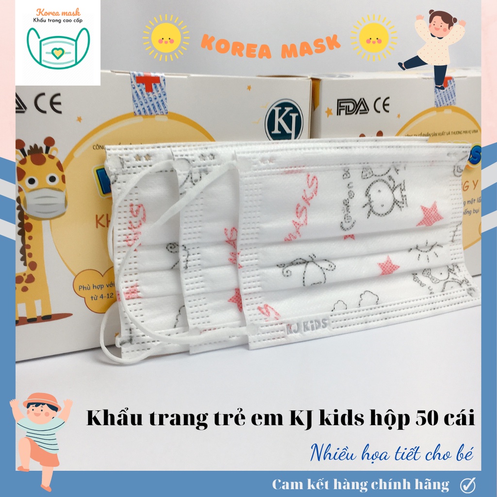 Khẩu trang trẻ em 4 lớp giấy kháng khuẩn KJ MASK KIDS [hộp 50 chiếc] nhiều họa tiết cho bé