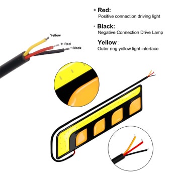 1 bộ 2 chiếc led 2 màu, led vàng cho chế độ đèn sương mù - led trắng đèn kích thước xe, Có miếng dán đi kèm, chống nước.