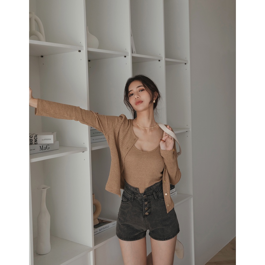 Quần short demim phối hàng nút trước nữ Air Space 2131823010