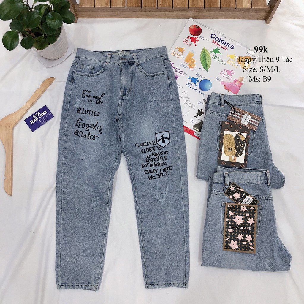 [FREE SHIP]⚡Hình Thật⚡Quần Jean 9 tấc baggy thêu