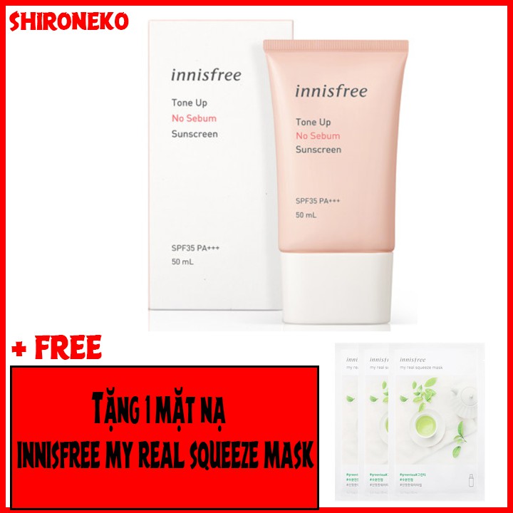 [TẶNG MẶT NẠ] Kem Chống Nắng Kiềm Dầu, Nâng Tone Da Innisfree Tone Up No Sebum Sunscreen SPF35/PA+++