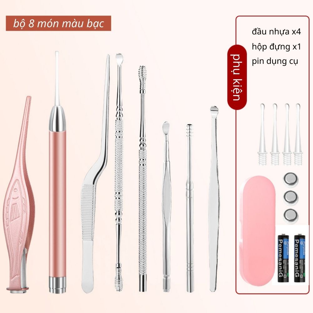 Bộ lấy ráy tai có đèn cho gia đình, dụng cụ vệ sinh tai cao cấp - MT8