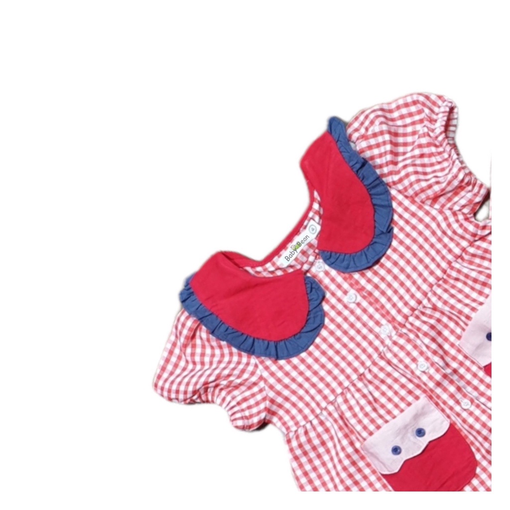 Bộ Đồ Cotton Caro Cổ Sen Túi Thêu Bé Gái BabyBean