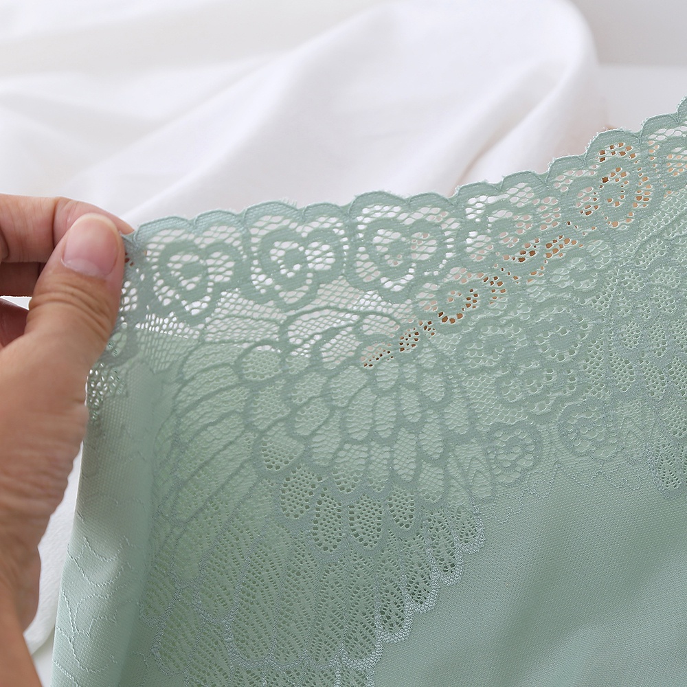 Quần Lót Cotton Lụa Lạnh Không Đường May Màu Trơn Lưng Vừa Phối Ren Gợi Cảm Cho Nữ