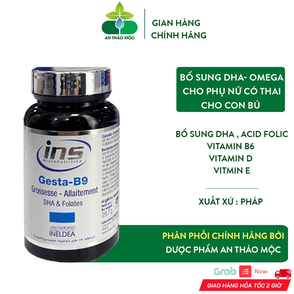 Viên Uống Bổ Sung DHA Omega Gesta B9 Cho Phụ Nữ Có Thai Cho Con Bú.Lọ 60 Viên