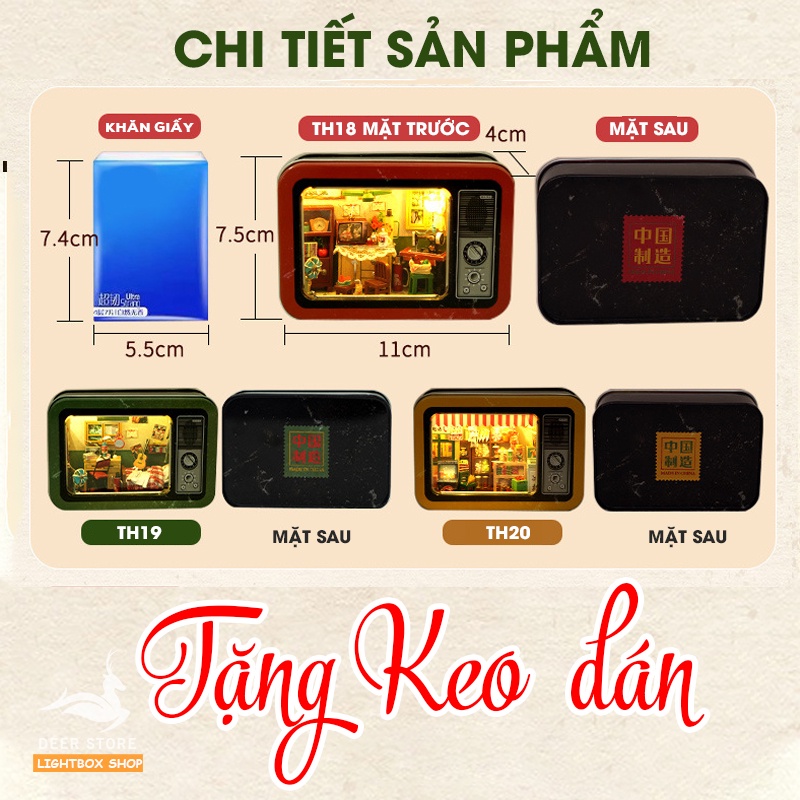 Hộp nhà búp bê DIY có đèn LED và Nội thất | TẶNG KEO DÁN, Chiếc Tivi phong cách cổ điển TH18, TH19, TH20