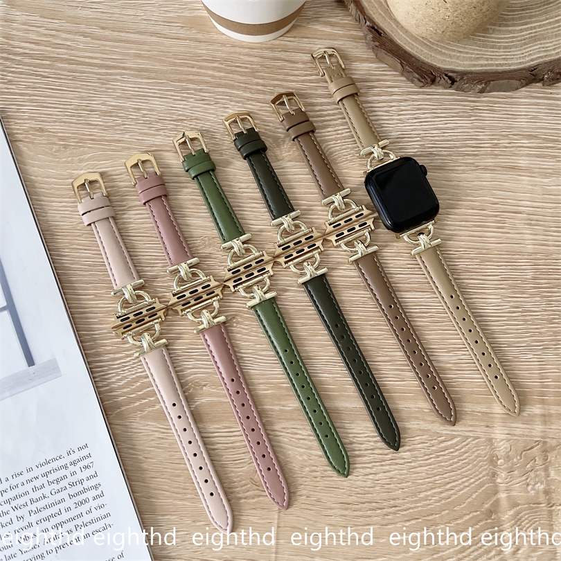 Dây Đeo Da Có Khóa Mạ Vàng Cho Đồng Hồ Thông Minh Smart Watches Series 7 6 SE 5 4 3 2 1 Kích Thước 41mm 45mm 44mm 42mm 40mm 38mm