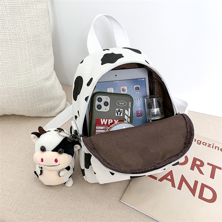 Ba Lô Vải Canvas Họa Tiết Bò Sữa Dễ Thương Phong Cách Harajuku Cho Nữ