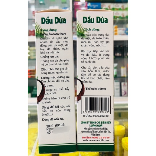 Dầu dừa nguyên chất Eva oil - 100ml