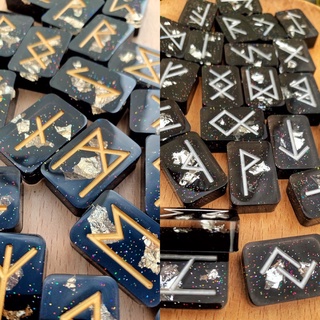 Bộ Ký Tự Cổ Hoạ Tiết Trời Đêm Kết Hợp Lá Vàng/Bạc [Runes]