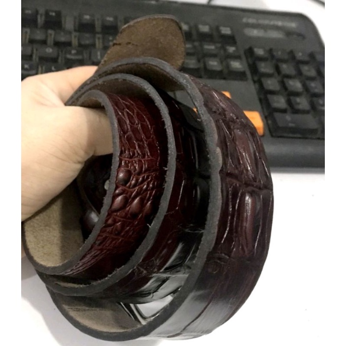 Da Bò trơn + dập vân cá sấu 1 lớp khoá kim