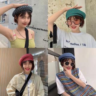 Mũ beret họa tiết ca rô phong cách Hàn Quốc thanh lịch cho nữ