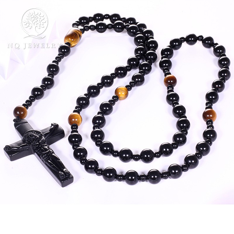 Chuỗi cổ màu đen phối mặt dây chuyền chúa trên thánh giá NQ Jewelry 58x36mm