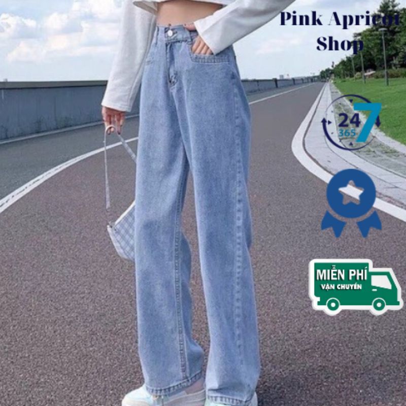 Quần bò ống rộng loang nữ quần jeans nữ cạp cao hót 2021 Pink Apricot Shop | BigBuy360 - bigbuy360.vn