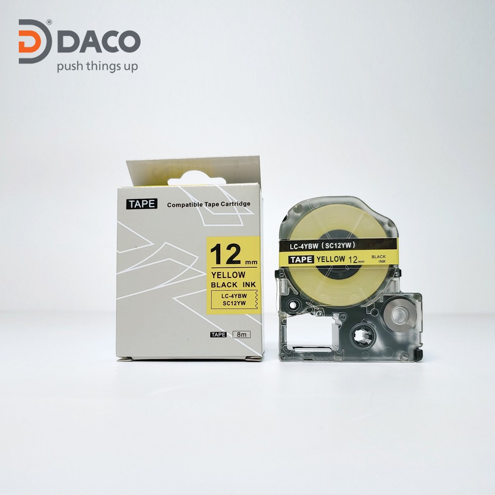 Nhãn in SC9YW sử dụng cho máy in Tepra và Espon chữ đen nền vàng 9mm x 8m