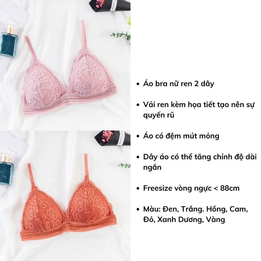 Áo ngực mút mỏng không gọng, áo bra ren 2 dây sexy đệm mút mỏng họa tiết hoa đẹp và quyến rũ B904