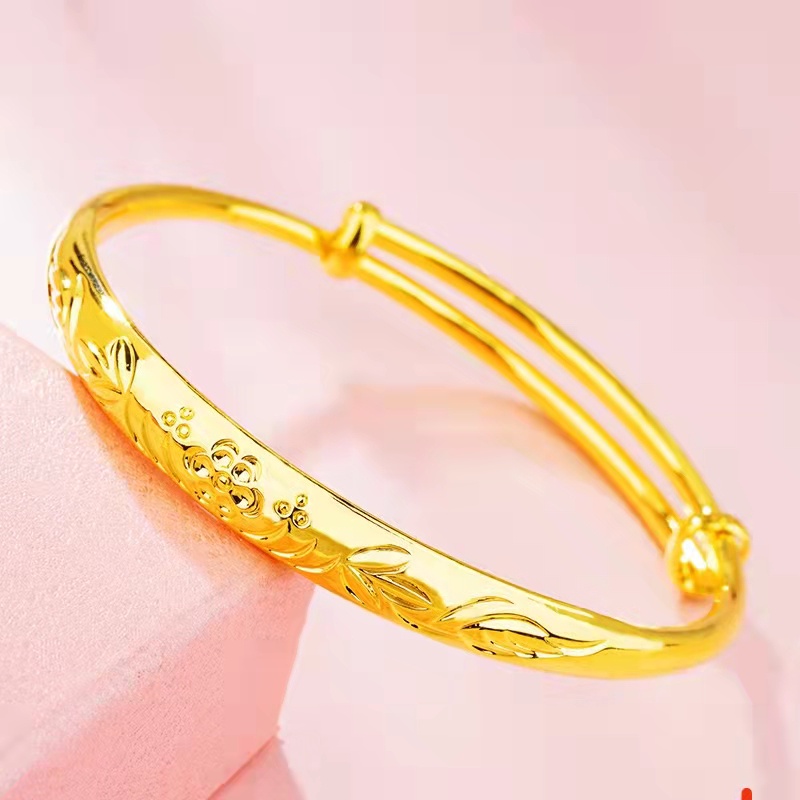 Xinxin Đồ trang sức Cát vàng in Vòng tay hình bầu dục của phụ nữ Đẩy-kéo Đồng thau mạ vàng 24K Hoa có thể điều chỉnh Vòng đeo tay phụ nữ