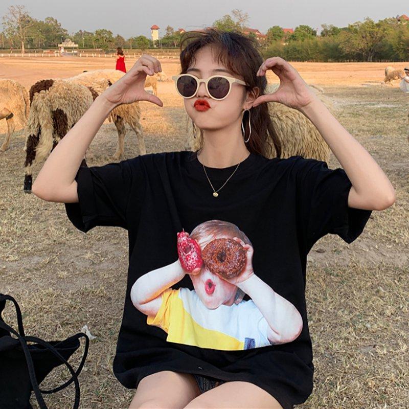 Áo Thun Nữ Ngắn Tay Dáng Rộng In Hình Cá Tính Phong Cách Hàn Quốc