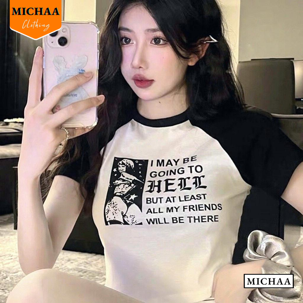 Áo Croptop Nữ HELL Tay Ngắn Ôm Body, Áo Thun Croptop Kiểu Sexy Chất Thun Borip - MICHAA CR58