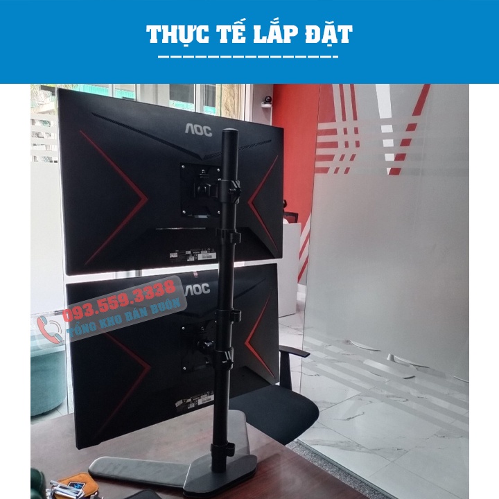 Giá Treo 2 Màn Hình Xếp Màn Trên / Dưới M073 17 - 27Inch - Thiết Kế Chân V Để Bàn Chắc Chắn - Tải Trọng 8Kg 1 Tay