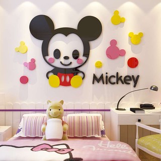 Giấy Dán Tường 3D Hình Chuột Mickey Hoạt Hình Trang Trí Phòng Ngủ