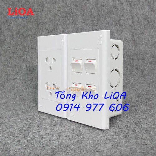 Combo ổ cắm điện đôi 3 chấu LiOA 16A 3520W + 4 công tắc điện - Lắp âm tường