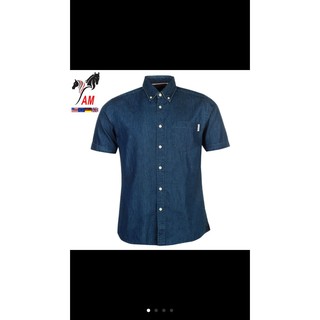   100% Cotton - Sale  Áo sơ mi nam ngắn tay PIERRE Cardin Short cao cấp  Mid blue - Size EU  