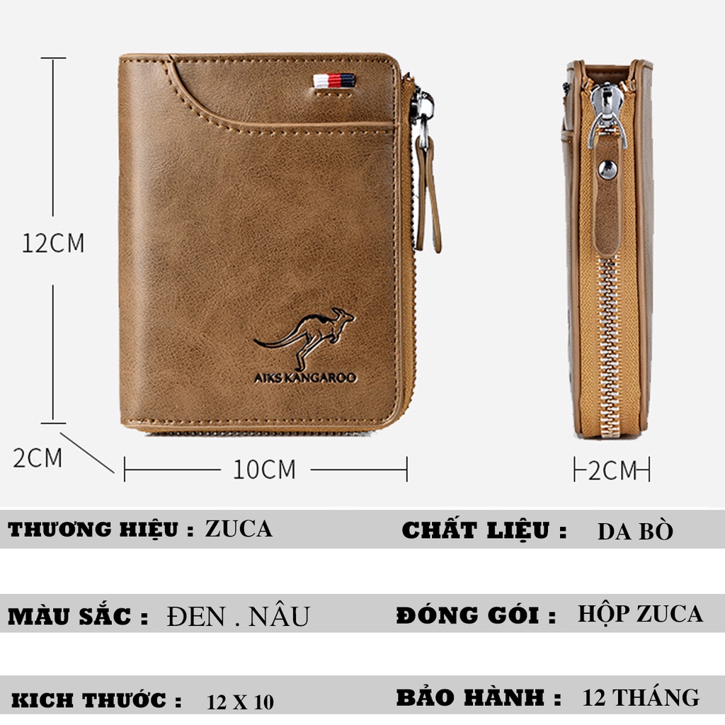 Ví nam dài dáng đứng mini cầm tay chất liệu da bò hàng hiệu kẹp tiền thương hiệu ZUCA DN08