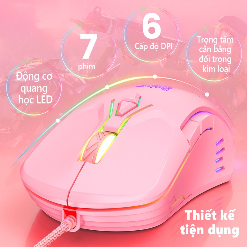 Chuột chơi game có dây ONIKUMA CW902 màu hồng với đèn RGB