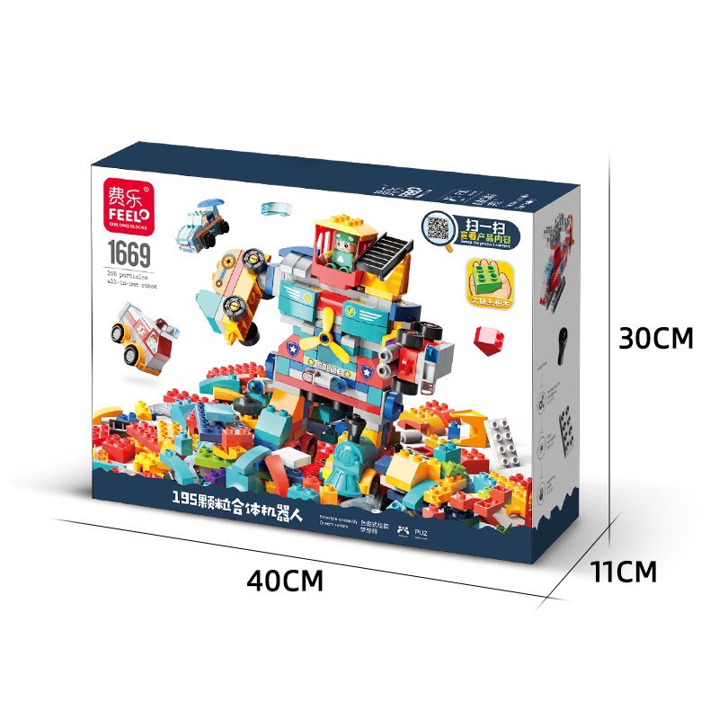 Đồ chơi xếp hình cho bé Lego Robot chính hãng Feelo - Bộ Lego Duplo xe robot 195 chi tiết bằng nhựa ABS an toàn cực đẹp