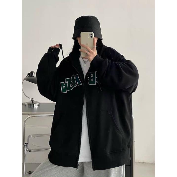 Khoác Nỉ Unisex Nam Nữ Hoodie Dáng Rộng Chữ BBB Mũ To 2 Lớp Tay Bồng