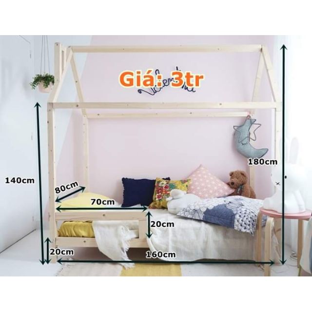 (GIÁ TẠI XƯỞNG) Giường Ngủ Mô Hình Ngôi Nhà Cho Bé Có Chân Kích Thước 80*160cm