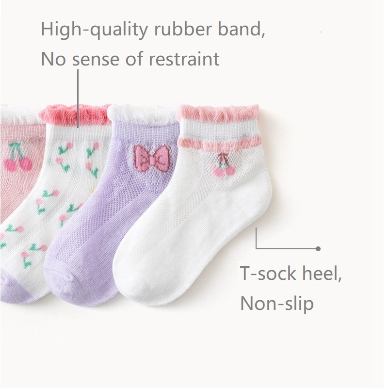 Set 5 Đôi Vớ Cotton Họa Tiết Trái Cây Hoạt Hình Cho Bé Từ 1-12 Tuổi