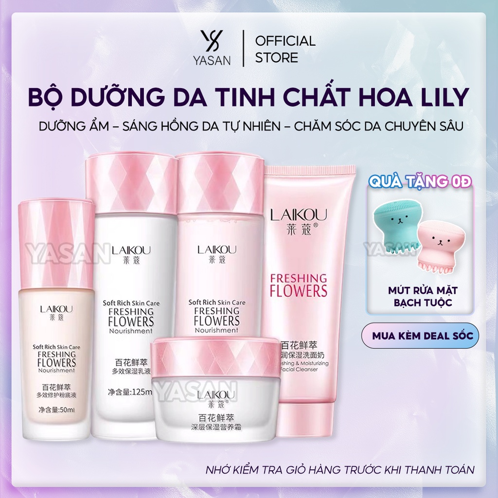 Bộ dưỡng da Laikou cấp ẩm sáng hồng da tự nhiên Sữa Rửa Mặt, Nước Hoa Hồng, Sữa Dưỡng Da, Kem Dưỡng Da, Kem Nền Yasan