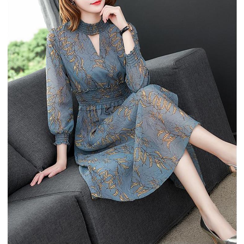 HÀNG NHẬP - ĐẦM XÒE VOAN HOA CỔ VÀ EO BO THUN SIZE M-CHIPHEOSHOP