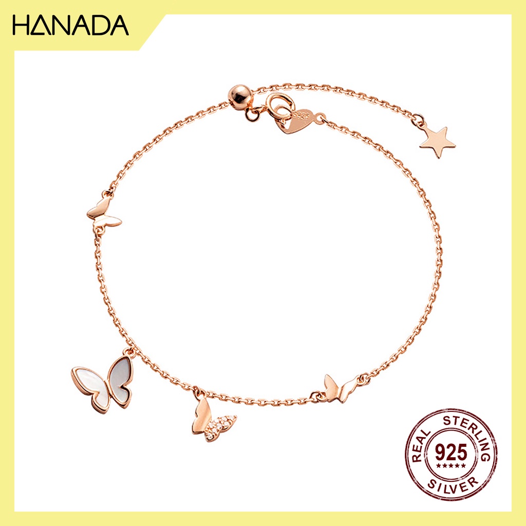 Lắc Tay Bạc 925 Cao Cấp Hanada Phụ Kiện Thời Trang Vòng Tay Nữ Bướm Đá 0776 I14