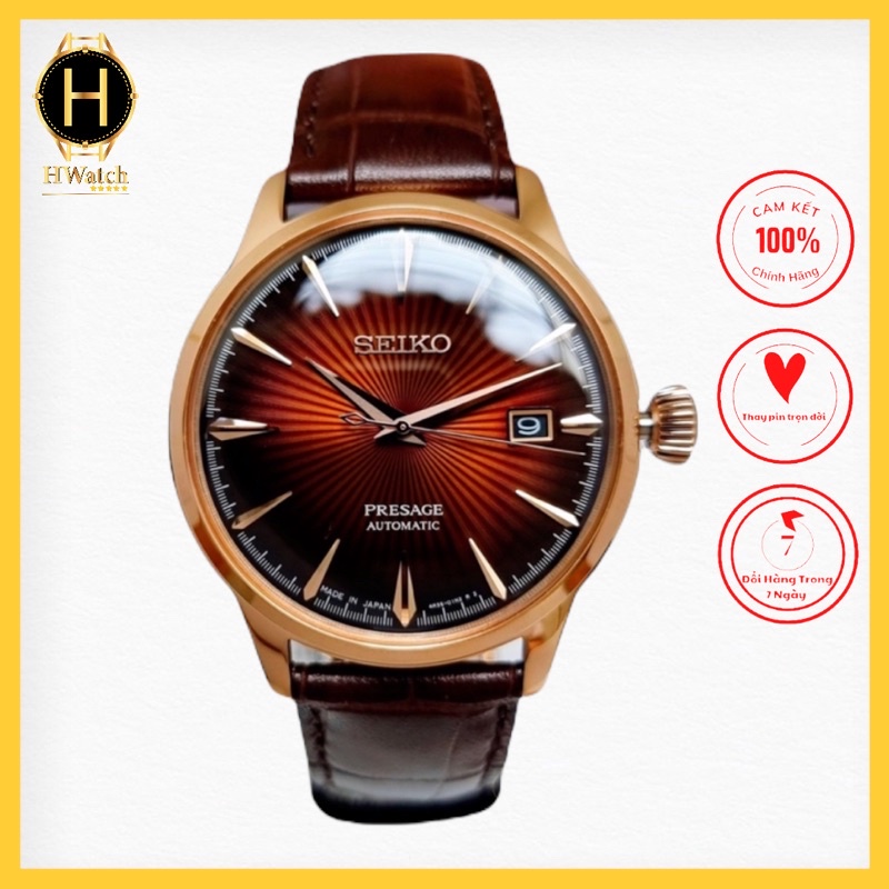 ĐỒNG HỒ NAM SEIKO SRPB46J1 PRESAGE MẶT  NÂU  ĐỎ DÂY DA NÂU