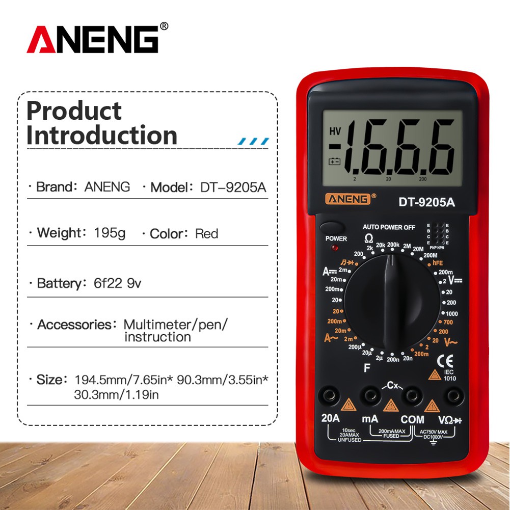 DT9205A Portable LED Digital Multimeter AC/DC Resistance Capacitance Tester