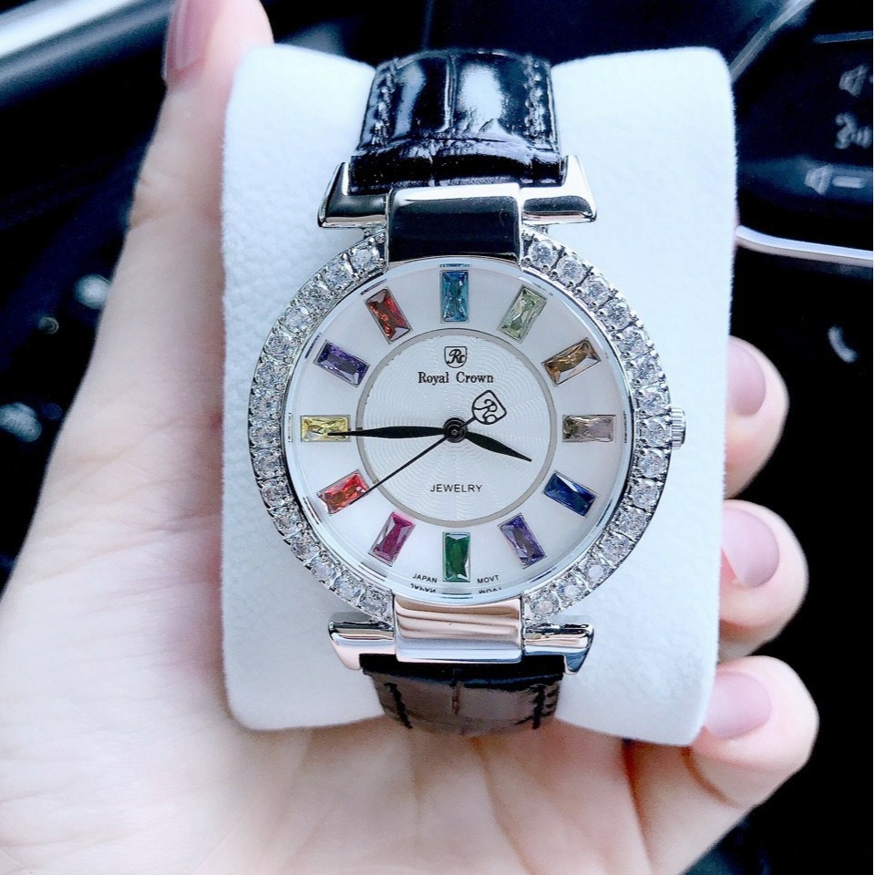 (Bảo hành 12 tháng) Đồng hồ nữ Royal Crown 4604 xách tay chính hãng dây da (đen và đỏ, hồng) | BigBuy360 - bigbuy360.vn