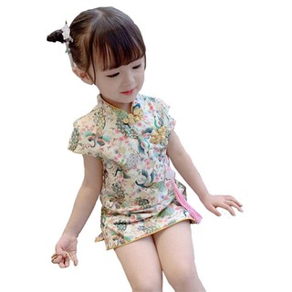 Sườn xám in hoa cho bé gái