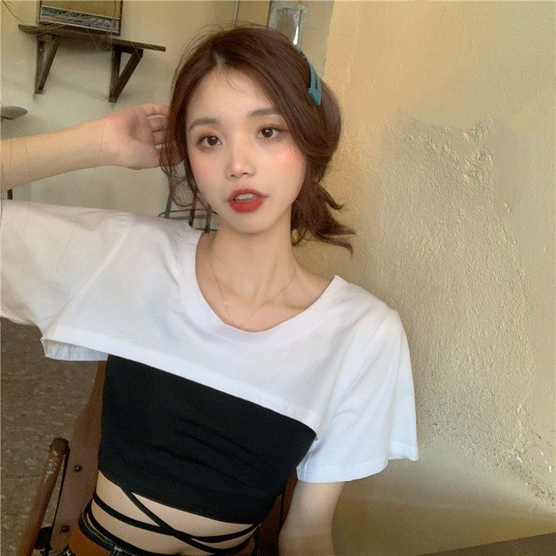 Bộ Áo Thun Ngắn Tay Ôm Dáng + Quần Short Lưng Cao Phong Cách Hàn Quốc Dành Cho Nữ