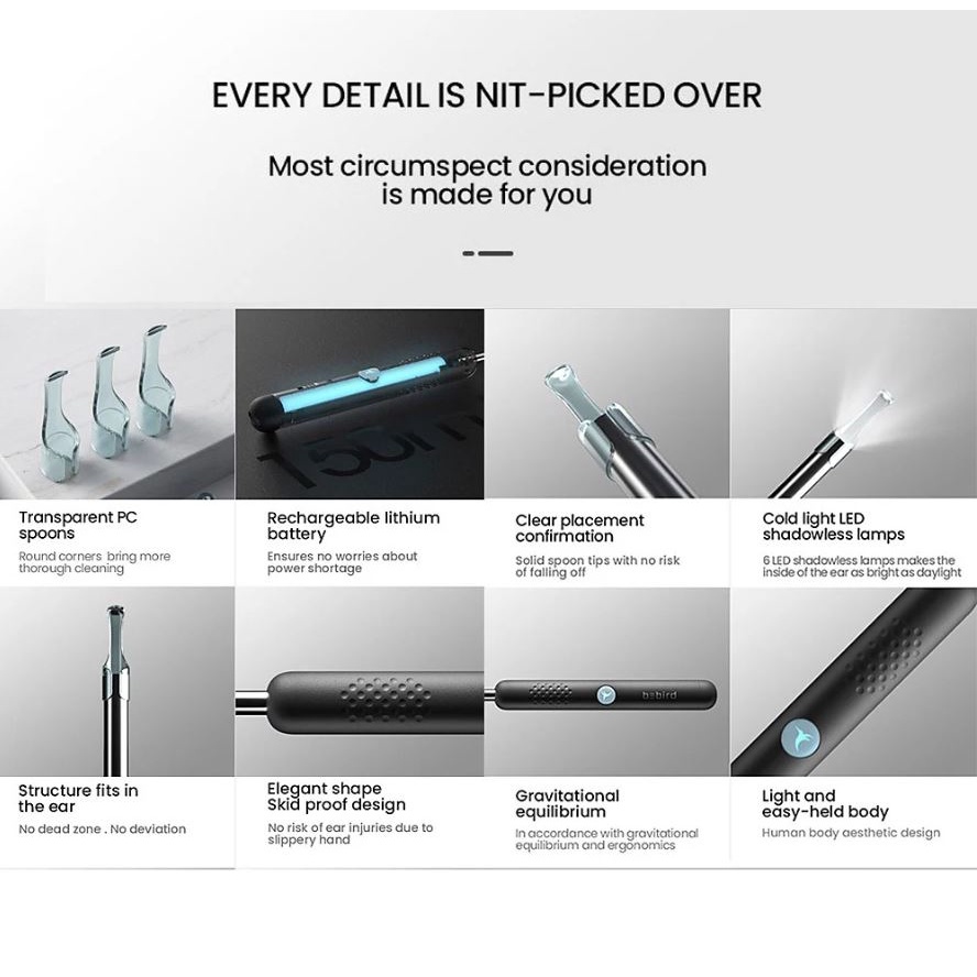 Dụng cụ lấy ráy tai nội soi Bebird R1 - máy lấy ráy tai thông minh có đèn kèm camera kết nối điện thoại qua app